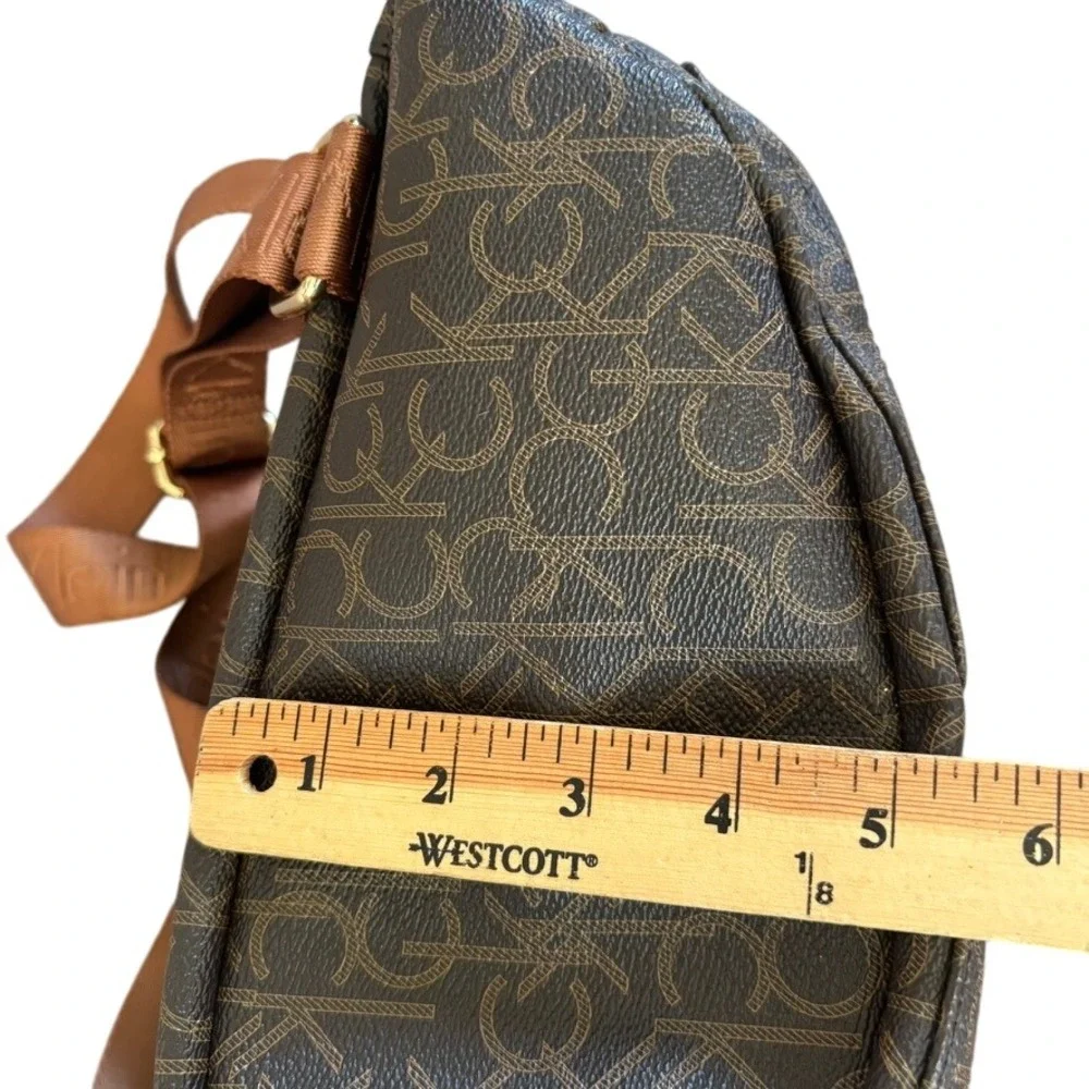 Calvin Klein Monogram Logo Faux Leather Backpack Brown‎ Gold Chic Designer